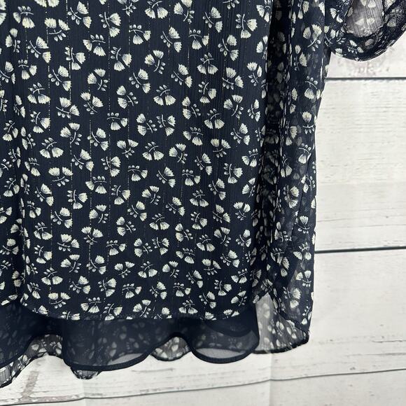 J Crew Blouse Womens Blue Metallic Floral Puff Sleeve Office Career Lined Top - Picture 3 of 11